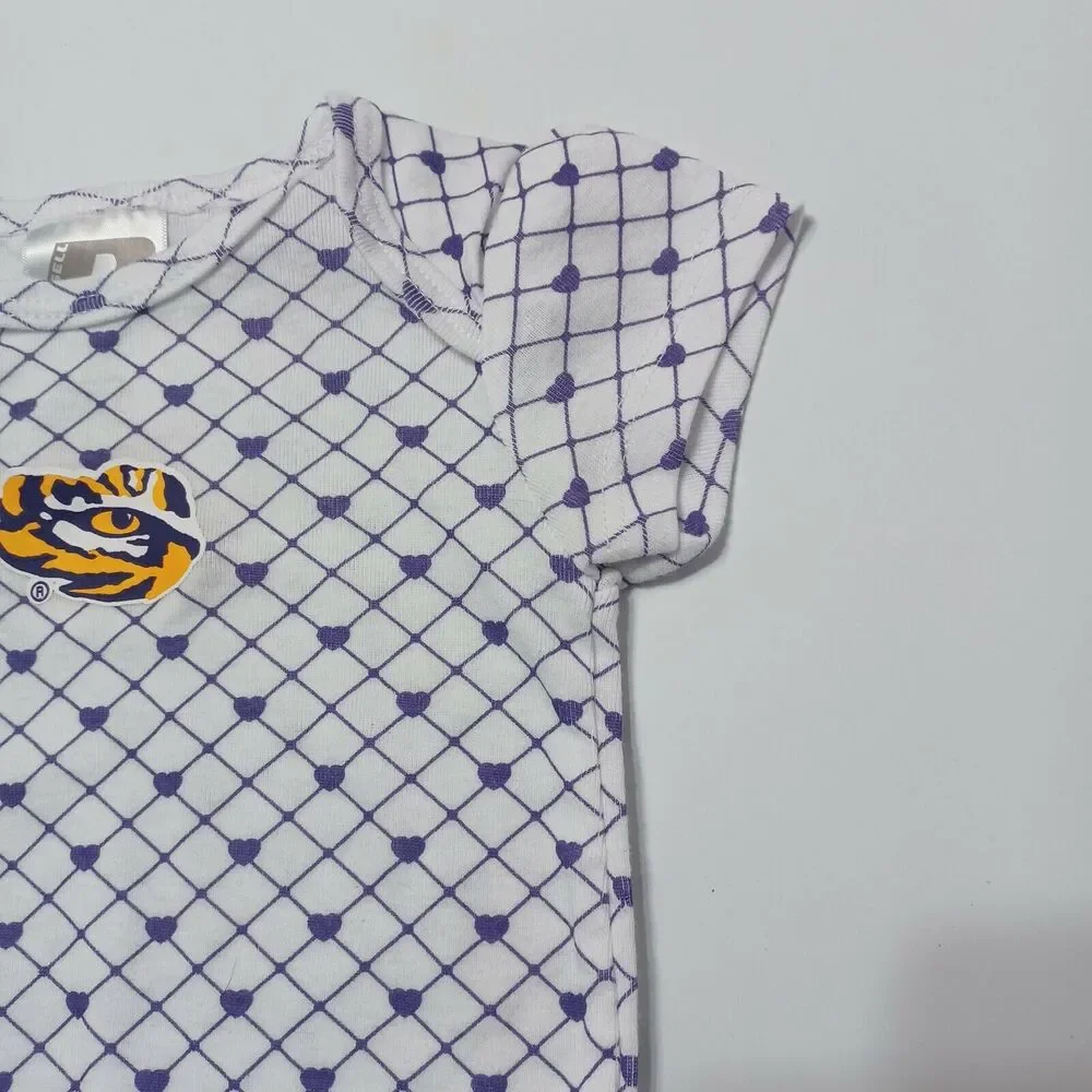 Louisiana State University Girls‎ 0-3 Month Bodysuit Purple Yellow White Hearts